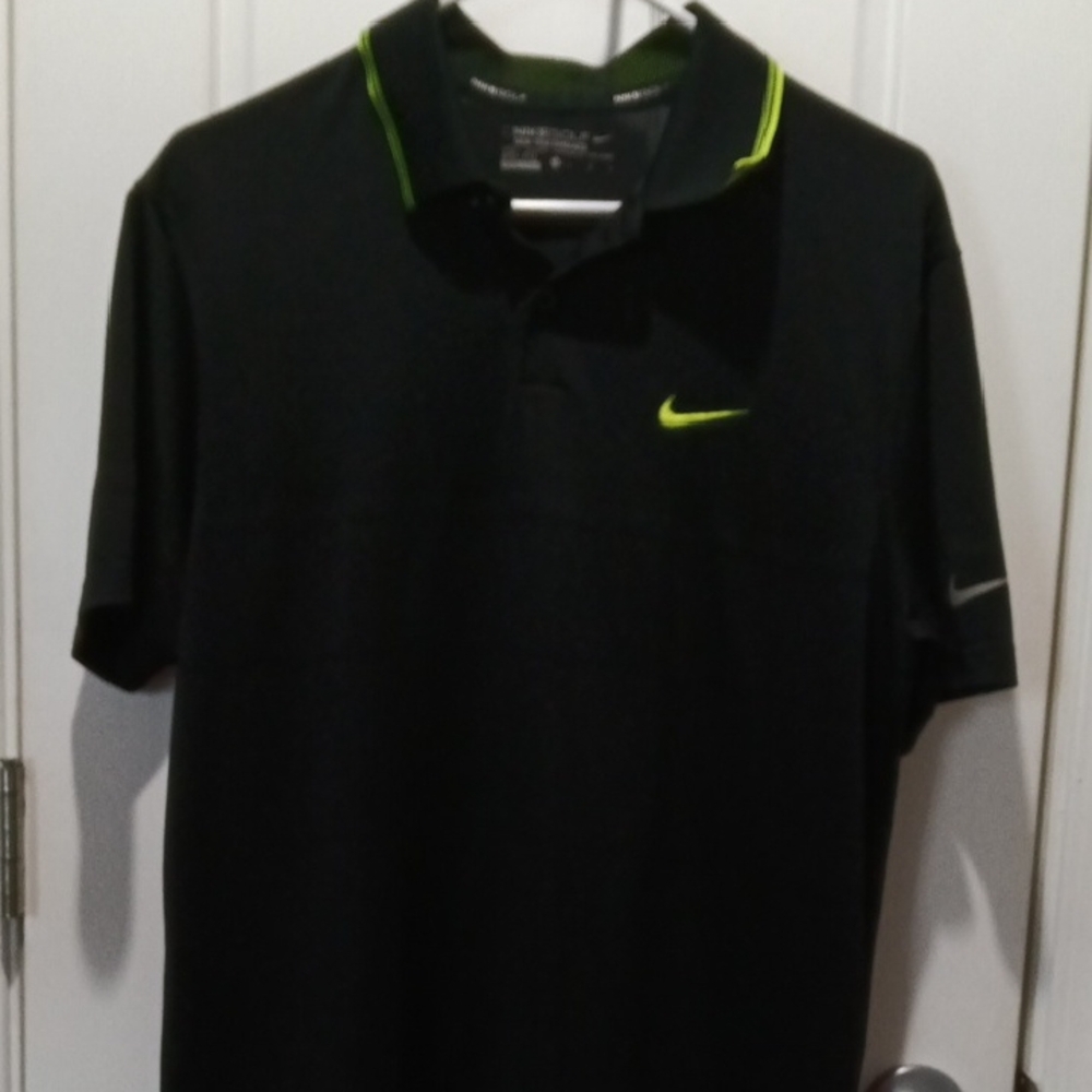 Nike Men's Black Polo Shirt with Neon Accents